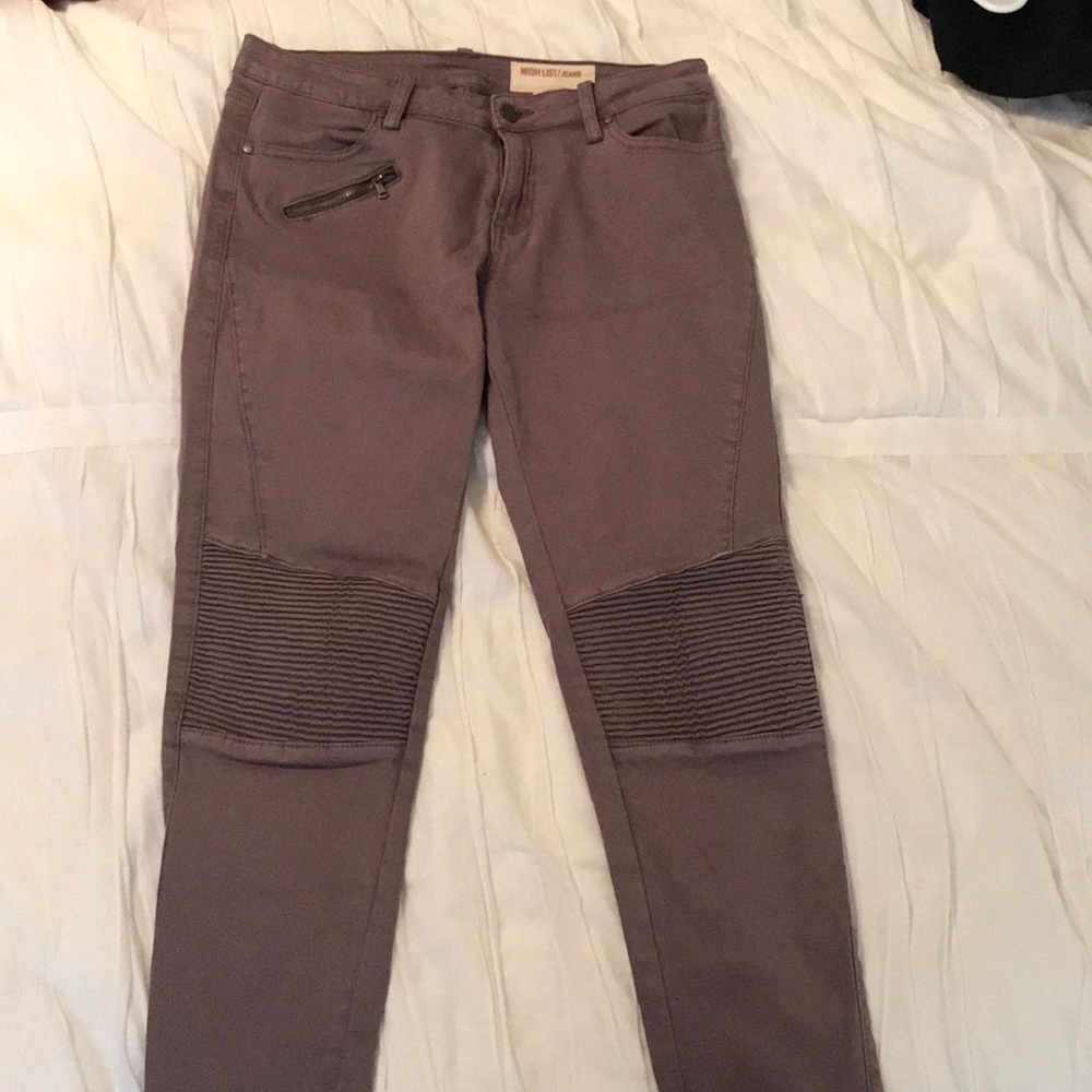 Grey/purple moto skinny jeans